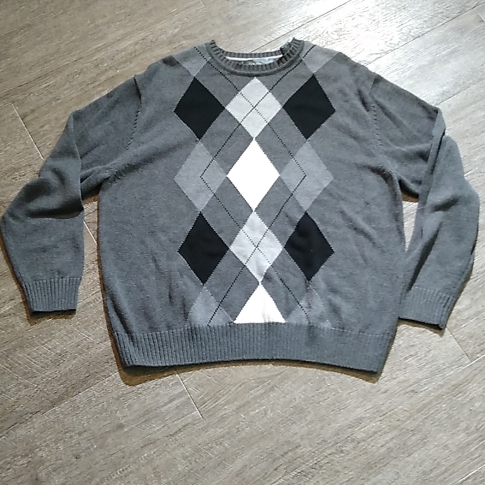 Oscar De La Renta Gray Argyle Crewneck‎ Sweater Men's XL